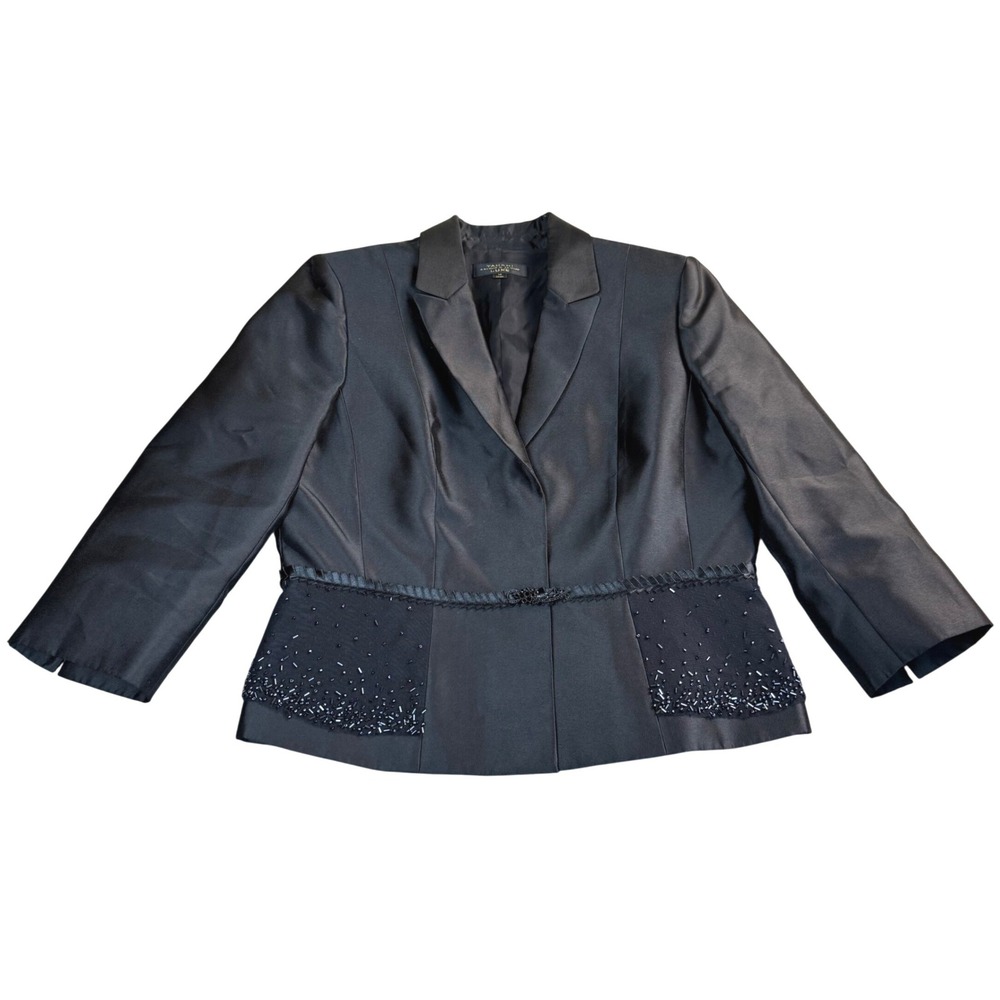 Tahari Luxe 2000s Beaded Evening Blazer Black 14 Formal Cocktail Wedding Holiday